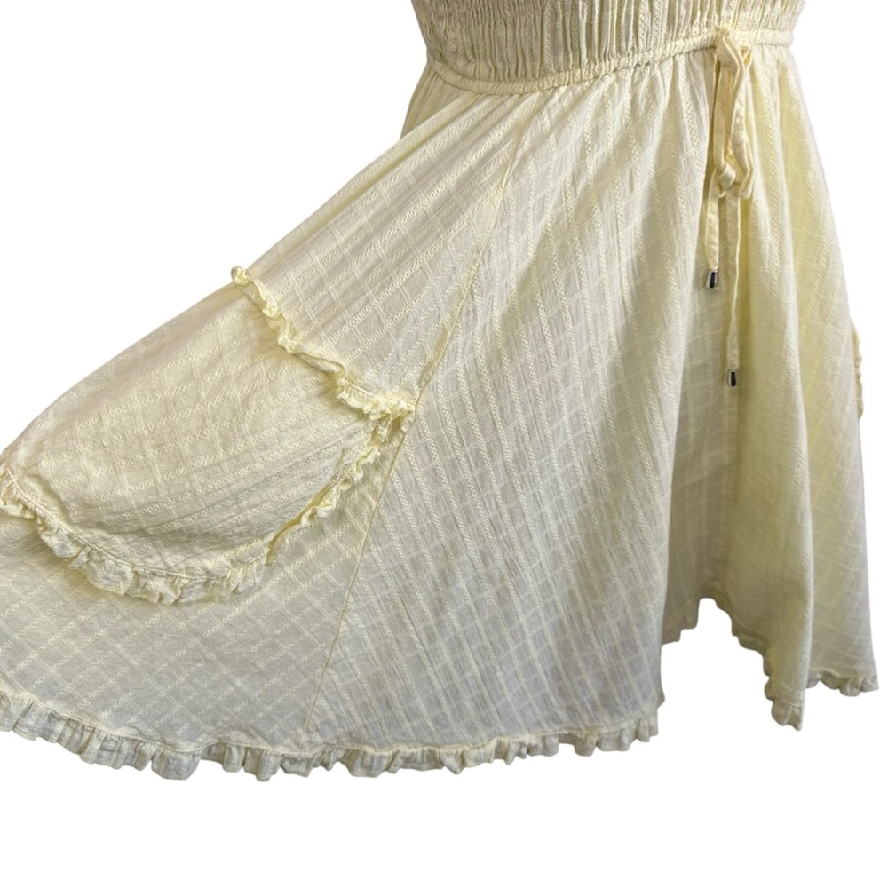 Hailey & Co Womens Smocked Ruffled Mini Dress Sz Small Yellow Sleeveless Lined - Picture 4 of 10